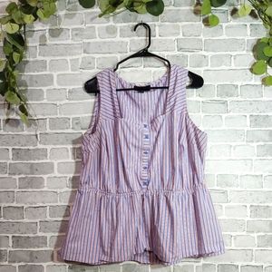 Lane Bryant Plus Size 2X Striped Linen Peplum Blouse Sleeveless